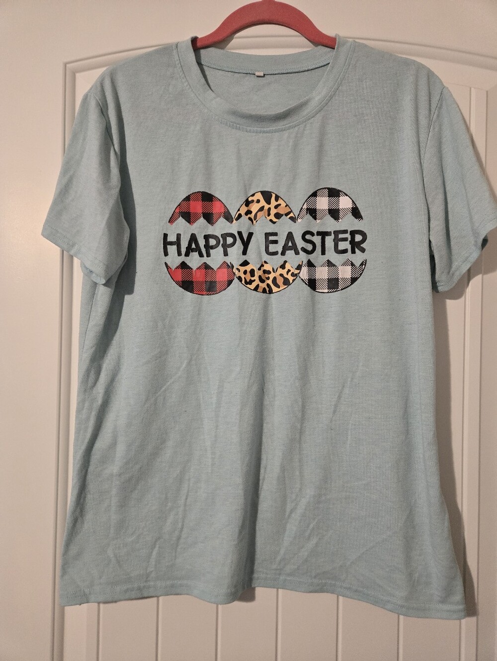 Womens Light Blue "Happy Easter" Graphic Tee